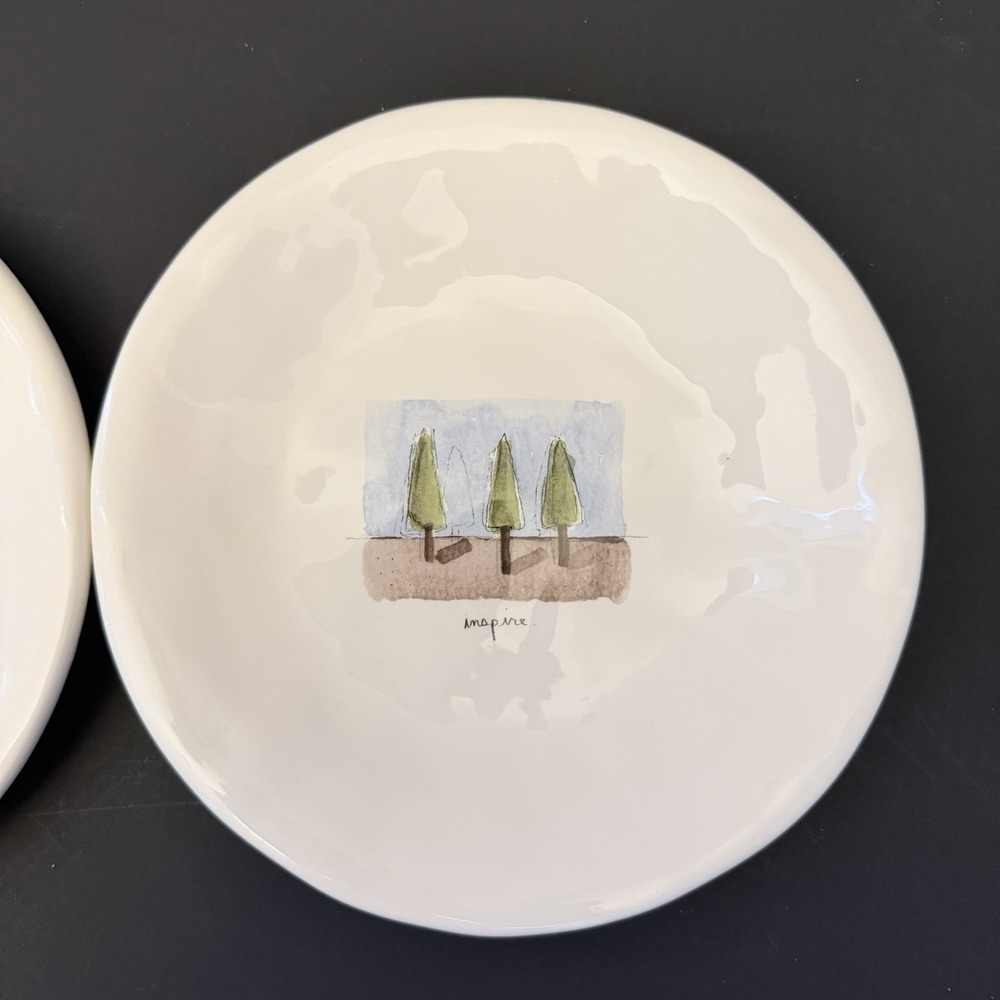 Vintage Pottery Barn Rae Dunn Tea Garden Believe Inspire Plate Set Lot of 2 - Picture 4 of 8